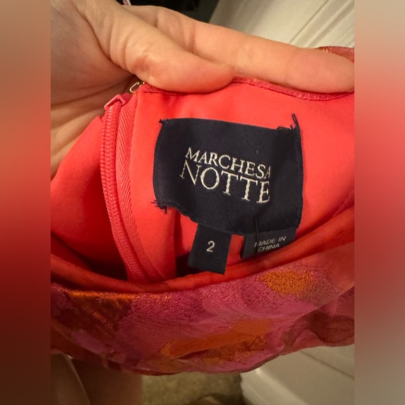 MARCHESA NOTTE Strapless Floral Fil Coupe High-Low Gown 🧡🩷 - Picture 3 of 4